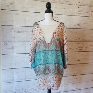 KAREN ZAMBOS // ltd ed haven silky peek-a-boo plunge batwing dolman mini dress